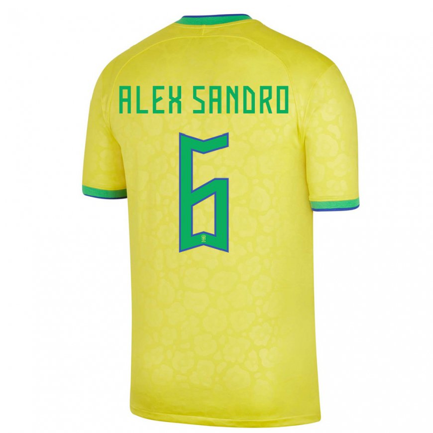 Kandiny Mujer Camiseta Brasil Alex Sandro #6 Amarillo 1ª Equipación 22-24 La Camisa Chile
