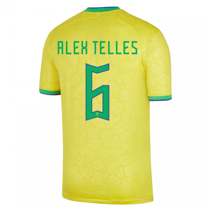 Kandiny Mujer Camiseta Brasil Alex Telles #6 Amarillo 1ª Equipación 22-24 La Camisa Chile