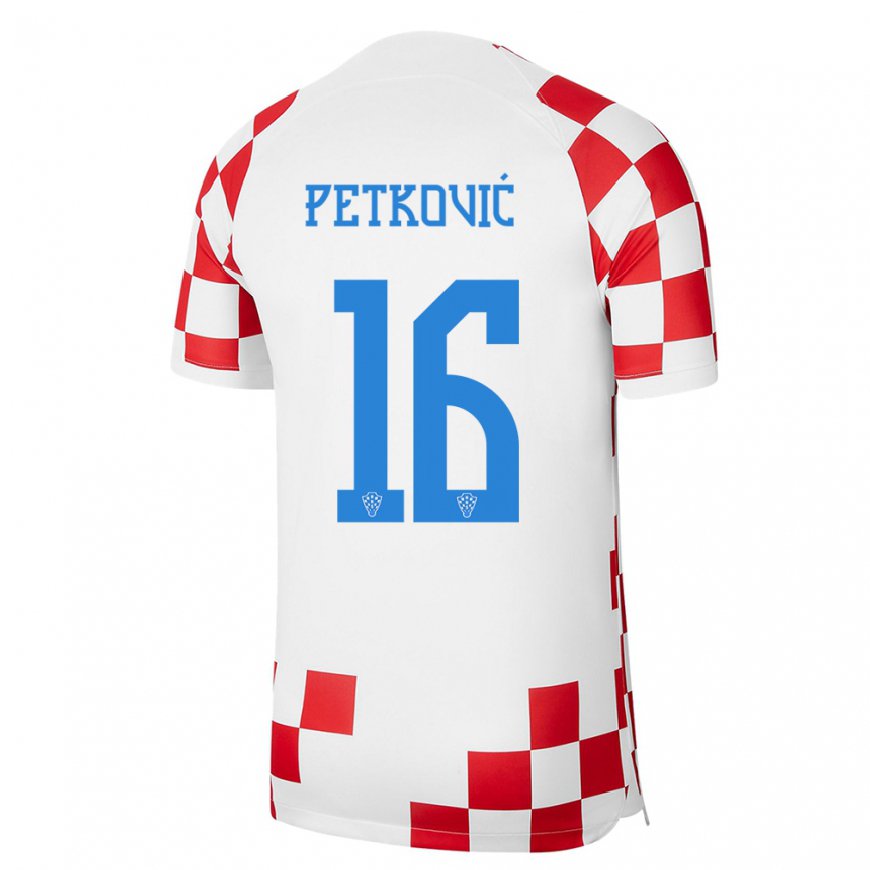 Kandiny Mujer Camiseta Croacia Bruno Petkovic #16 Rojo Blanco 1ª Equipación 22-24 La Camisa Chile