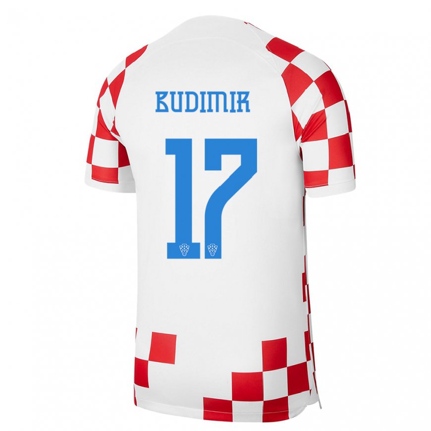 Kandiny Mujer Camiseta Croacia Ante Budimir #17 Rojo Blanco 1ª Equipación 22-24 La Camisa Chile