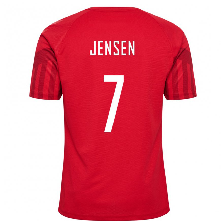 Kandiny Mujer Camiseta Dinamarca Mathias Jensen #7 Rojo 1ª Equipación 22-24 La Camisa Chile