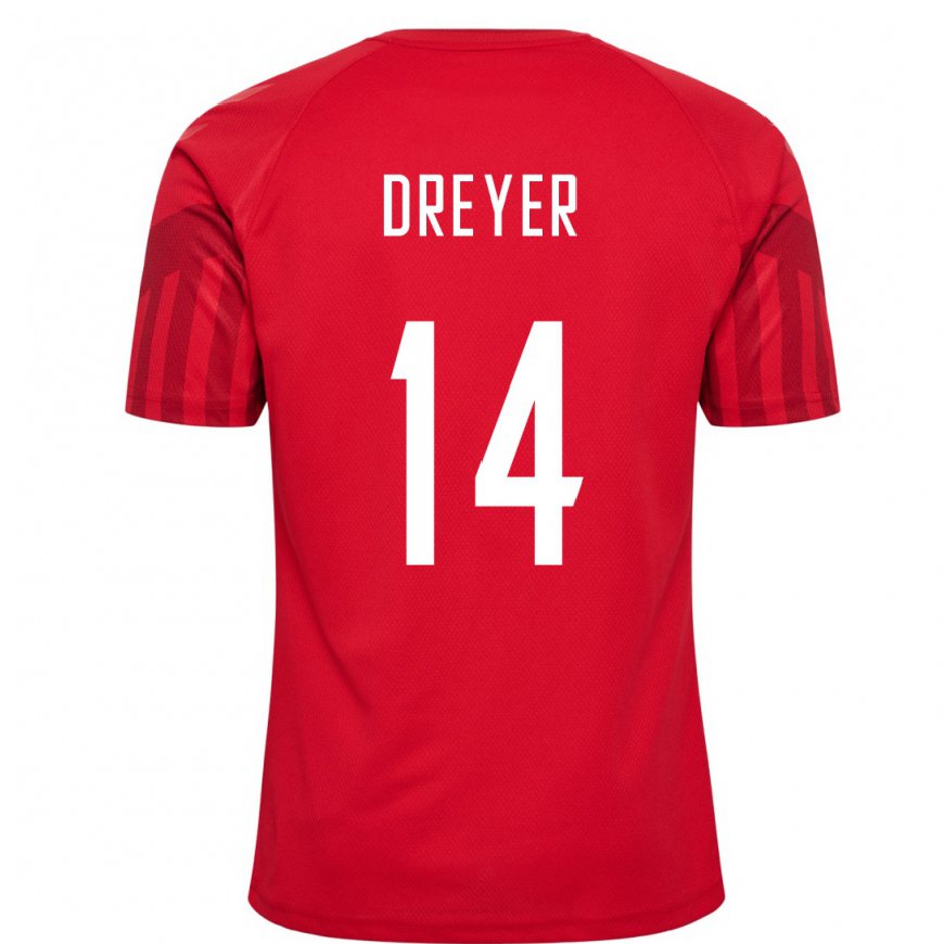 Kandiny Mujer Camiseta Dinamarca Anders Dreyer #14 Rojo 1ª Equipación 22-24 La Camisa Chile