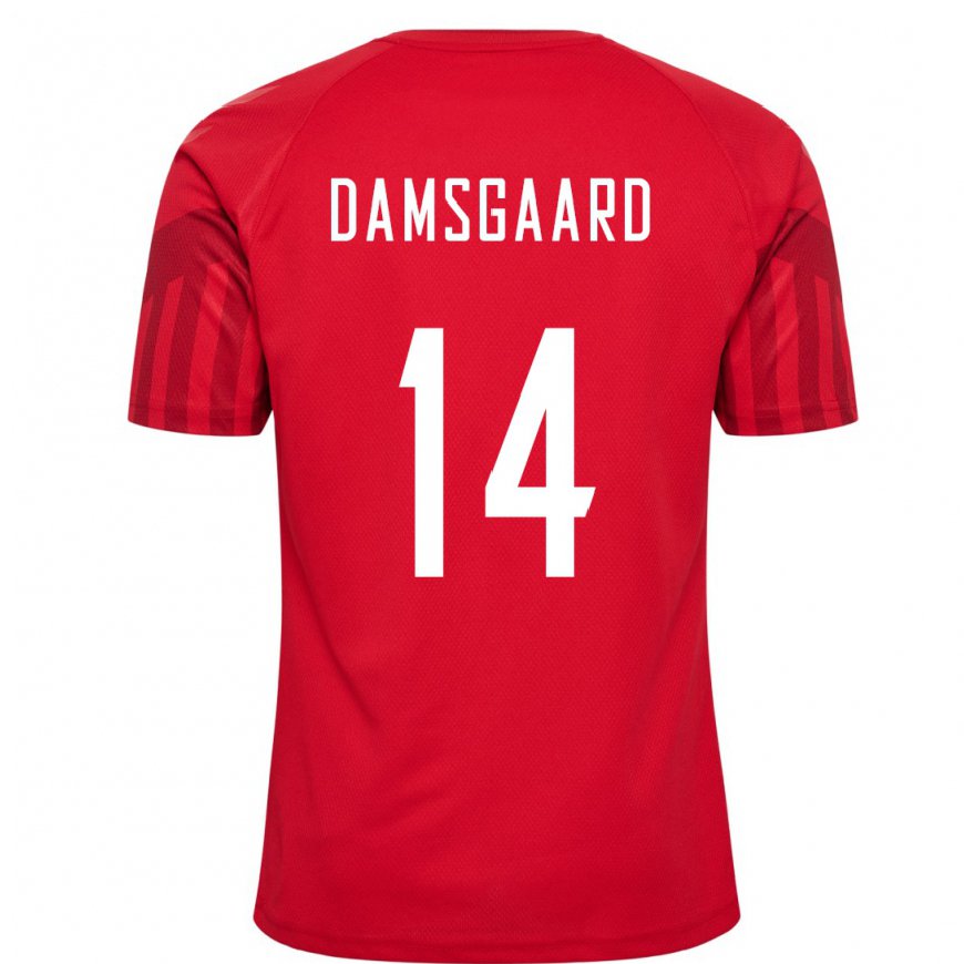 Kandiny Mujer Camiseta Dinamarca Mikkel Damsgaard #14 Rojo 1ª Equipación 22-24 La Camisa Chile