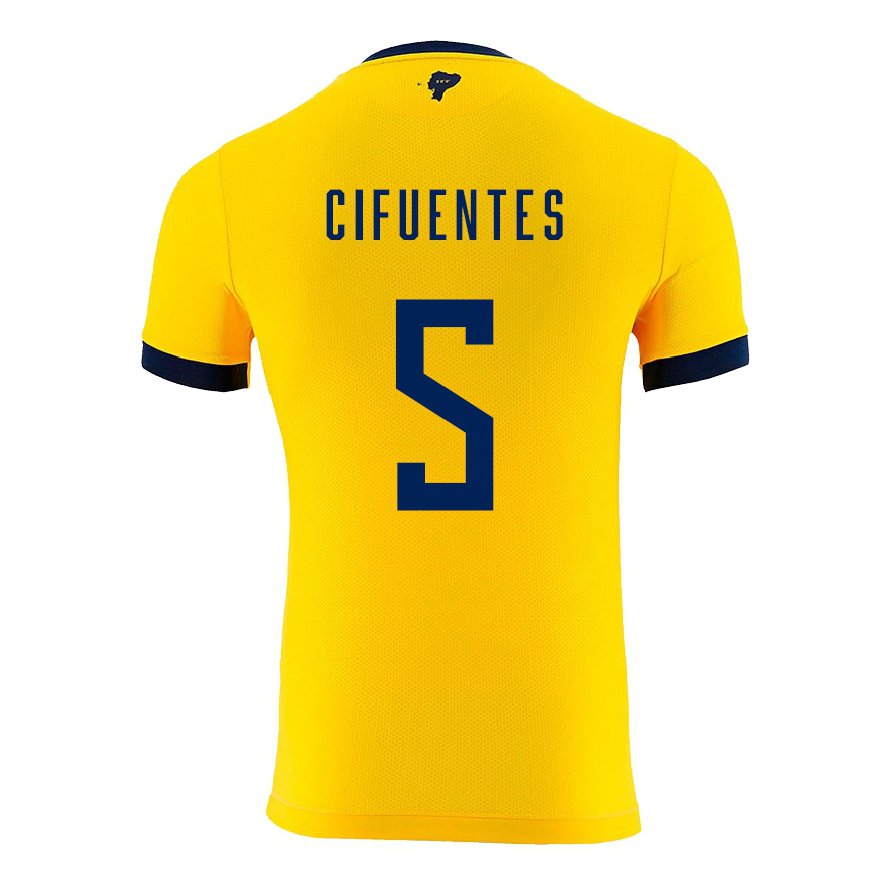 Kandiny Mujer Camiseta Ecuador Jose Cifuentes #5 Amarillo 1ª Equipación 22-24 La Camisa Chile