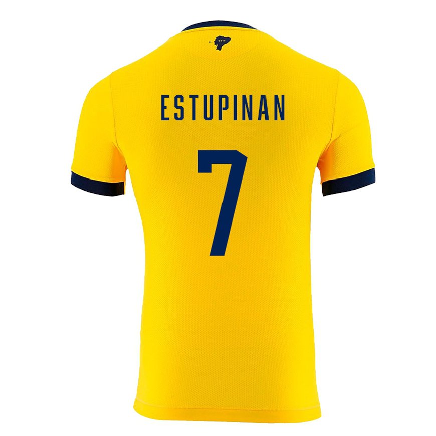 Kandiny Mujer Camiseta Ecuador Pervis Estupinan #7 Amarillo 1ª Equipación 22-24 La Camisa Chile