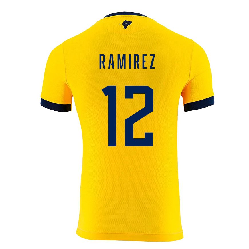 Kandiny Mujer Camiseta Ecuador Moises Ramirez #12 Amarillo 1ª Equipación 22-24 La Camisa Chile