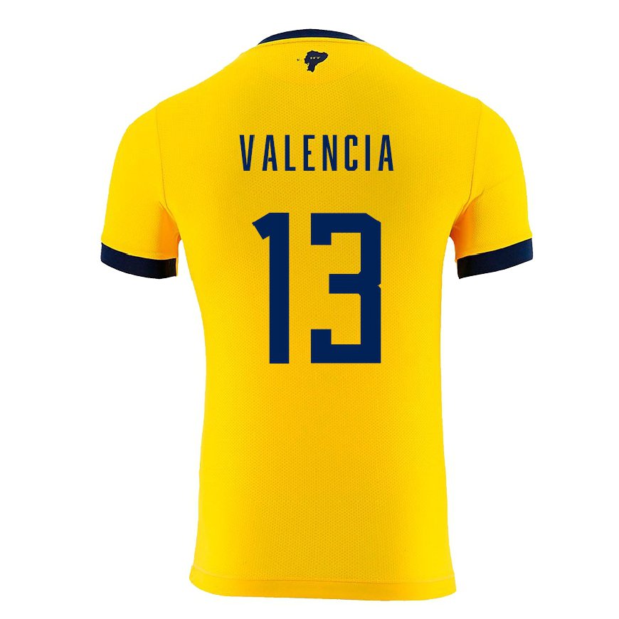 Kandiny Mujer Camiseta Ecuador Enner Valencia #13 Amarillo 1ª Equipación 22-24 La Camisa Chile