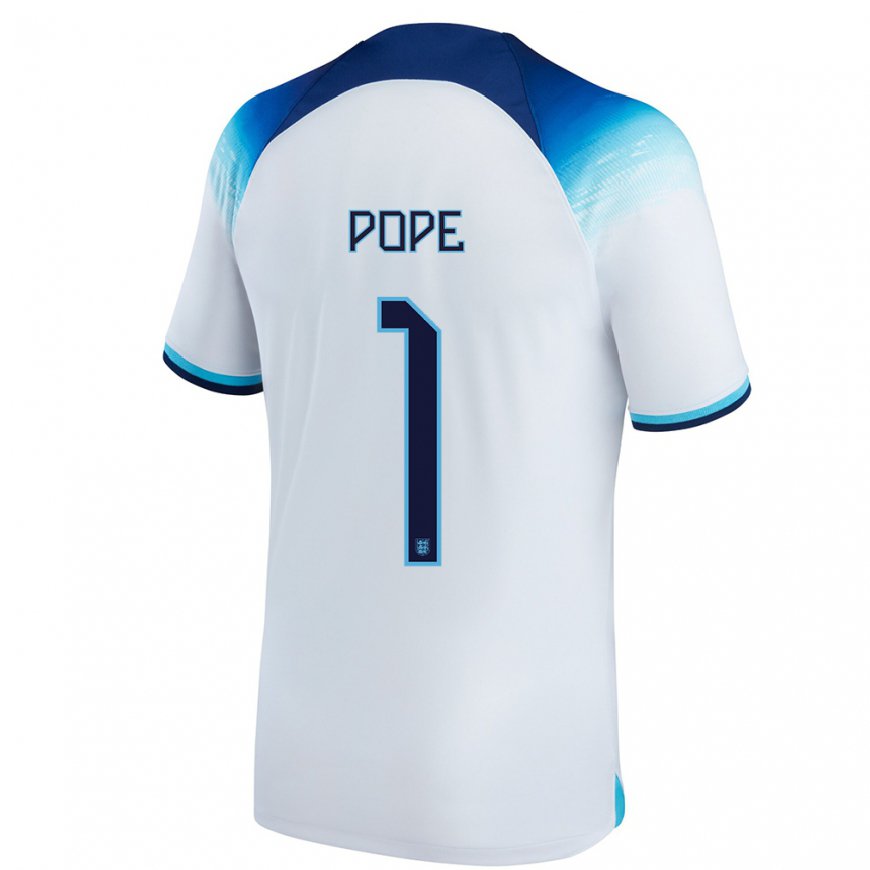 Kandiny Mujer Camiseta Inglaterra Nick Pope #1 Blanco Azul 1ª Equipación 22-24 La Camisa Chile