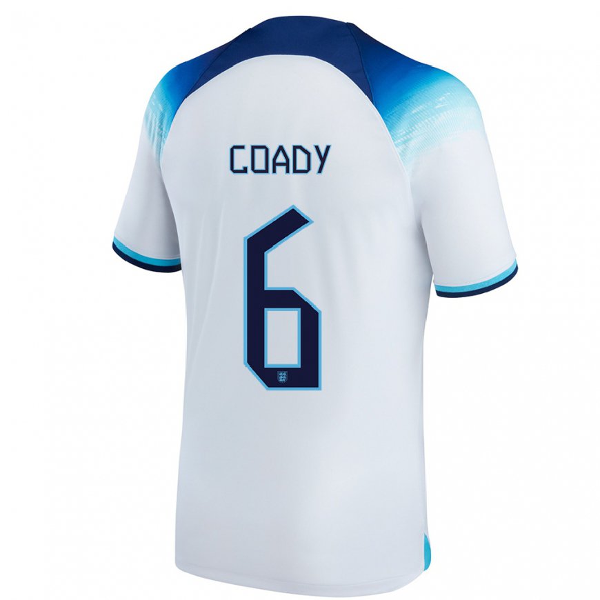 Kandiny Mujer Camiseta Inglaterra Conor Coady #6 Blanco Azul 1ª Equipación 22-24 La Camisa Chile