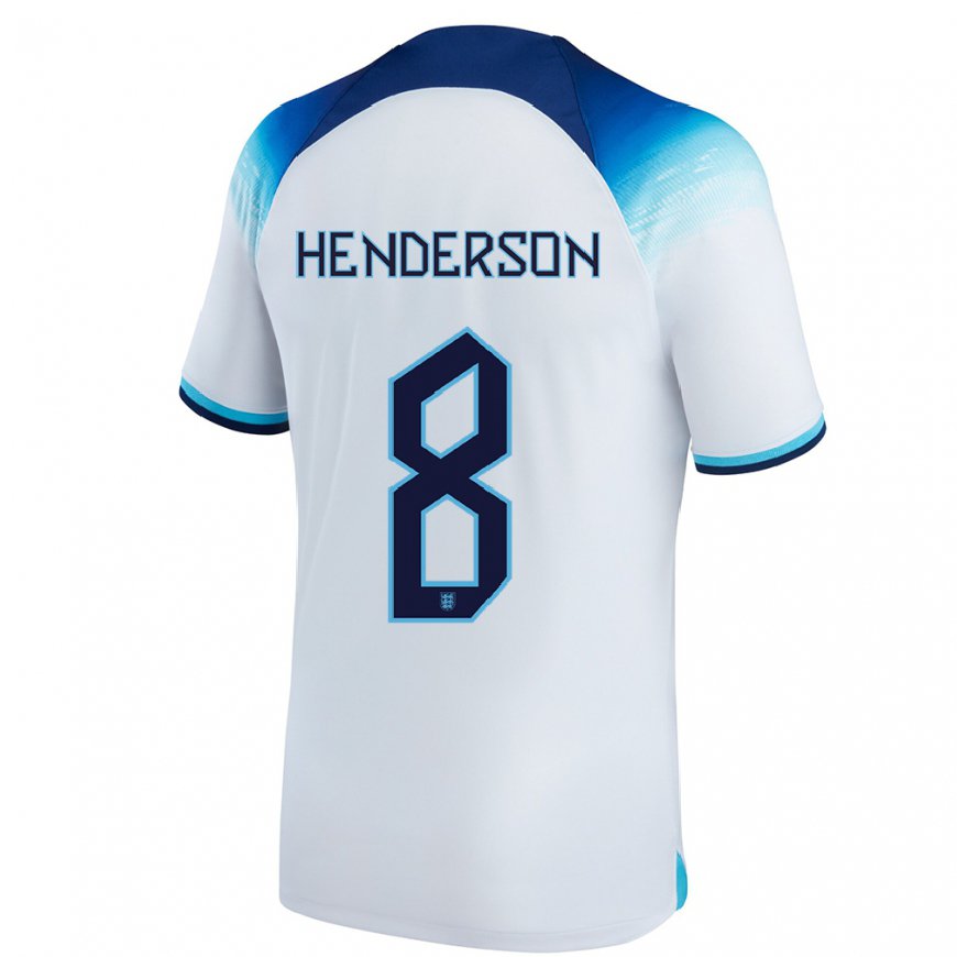 Kandiny Mujer Camiseta Inglaterra Jordan Henderson #8 Blanco Azul 1ª Equipación 22-24 La Camisa Chile