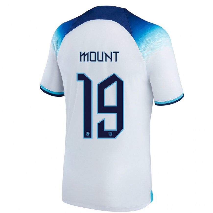 Kandiny Mujer Camiseta Inglaterra Mason Mount #19 Blanco Azul 1ª Equipación 22-24 La Camisa Chile