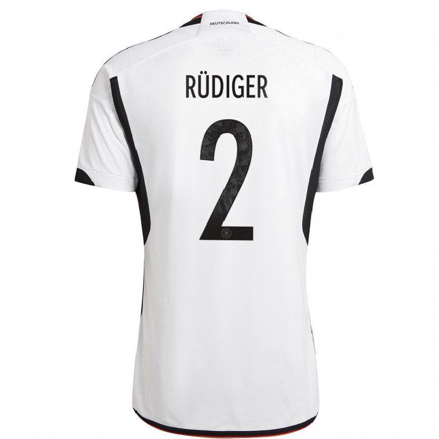 Kandiny Mujer Camiseta Alemania Antonio Rudiger #2 Blanco Negro 1ª Equipación 22-24 La Camisa Chile