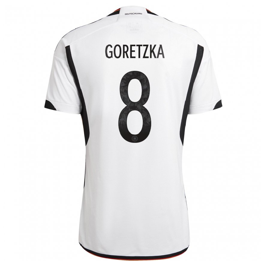 Kandiny Mujer Camiseta Alemania Leon Goretzka #8 Blanco Negro 1ª Equipación 22-24 La Camisa Chile