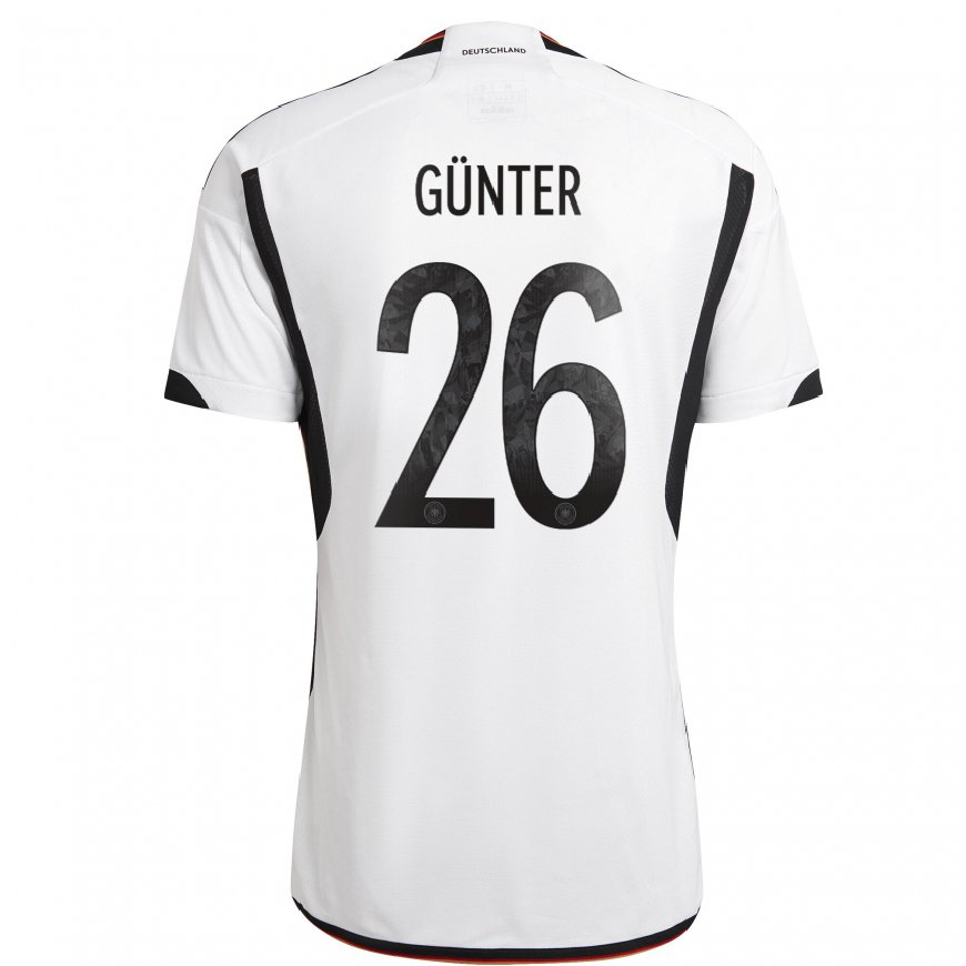 Kandiny Mujer Camiseta Alemania Christian Günter #26 Blanco Negro 1ª Equipación 22-24 La Camisa Chile