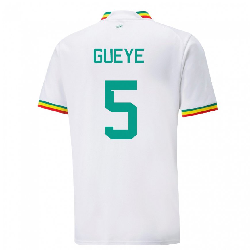 Kandiny Mujer Camiseta Senegal Idrissa Gueye #5 Blanco 1ª Equipación 22-24 La Camisa Chile
