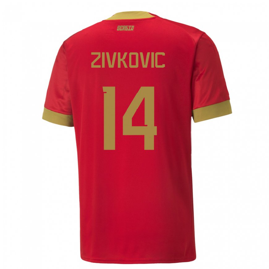 Kandiny Mujer Camiseta Serbia Andrija Zivkovic #14 Rojo 1ª Equipación 22-24 La Camisa Chile