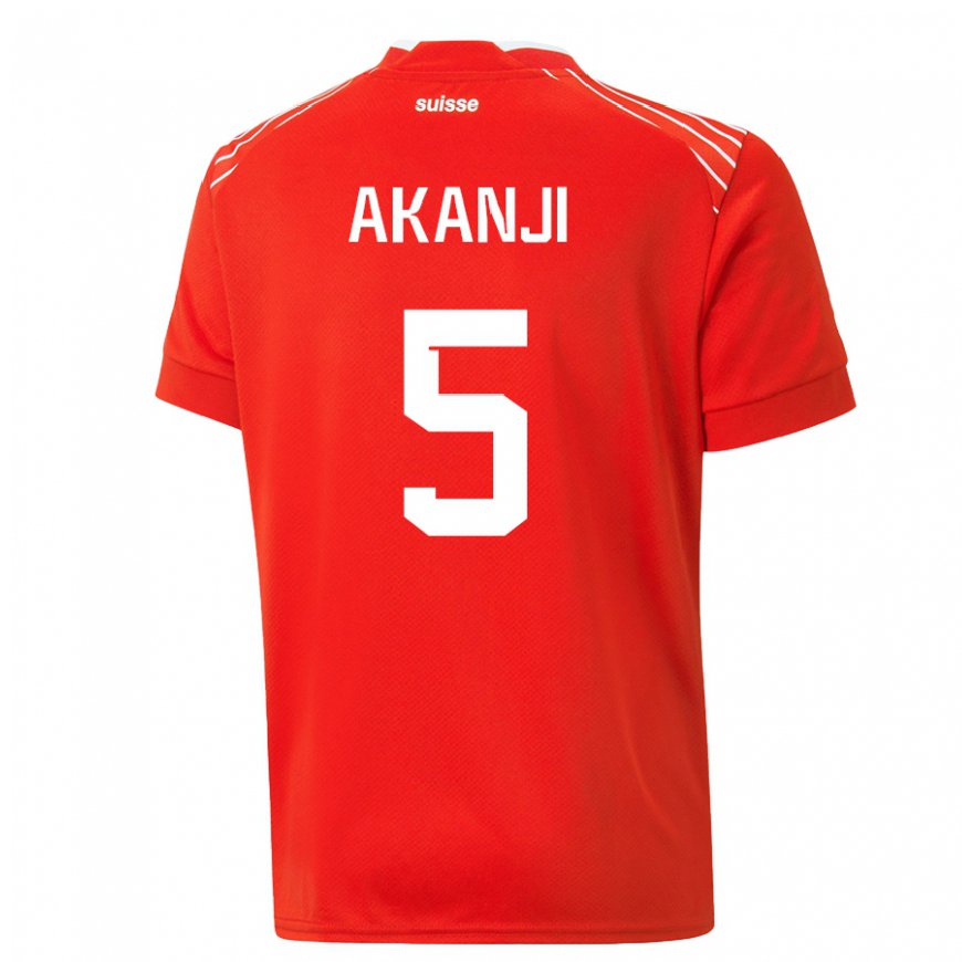 Kandiny Mujer Camiseta Suiza Manuel Akanji #5 Rojo 1ª Equipación 22-24 La Camisa Chile