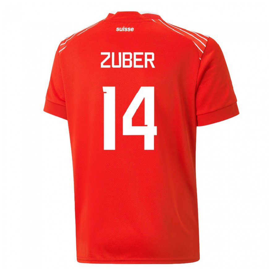 Kandiny Mujer Camiseta Suiza Steven Zuber #14 Rojo 1ª Equipación 22-24 La Camisa Chile