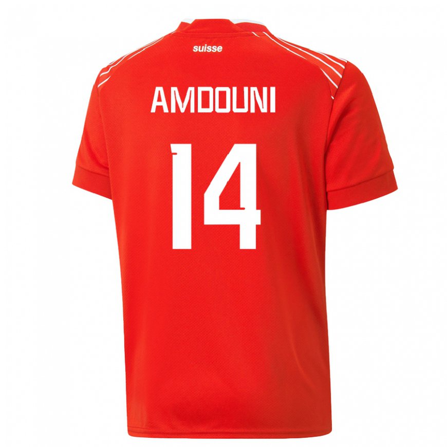 Kandiny Mujer Camiseta Suiza Mohamed Zeki Amdouni #14 Rojo 1ª Equipación 22-24 La Camisa Chile