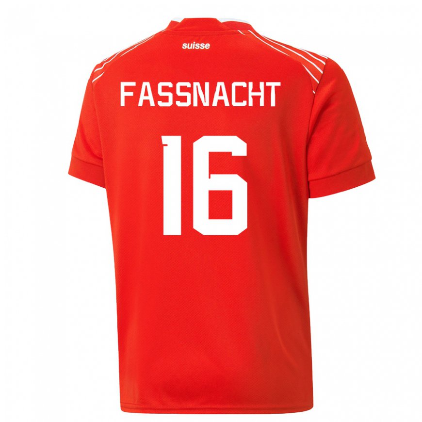 Kandiny Mujer Camiseta Suiza Christian Fassnacht #16 Rojo 1ª Equipación 22-24 La Camisa Chile
