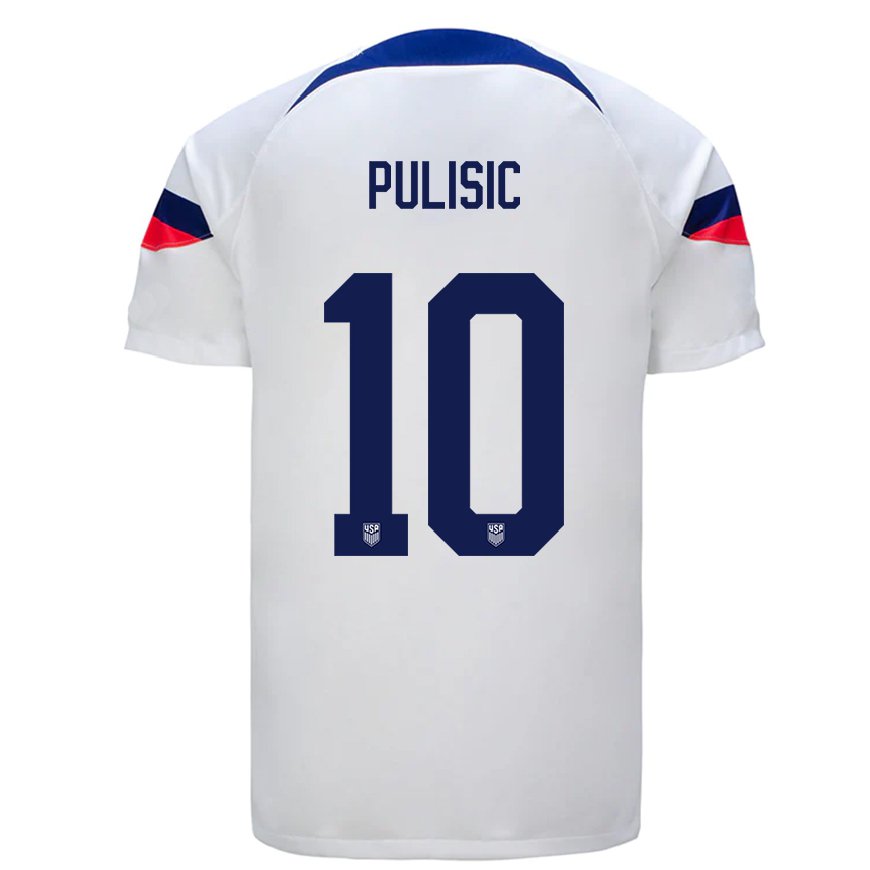 Kandiny Mujer Camiseta Estados Unidos Christian Pulisic #10 Blanco 1ª Equipación 22-24 La Camisa Chile