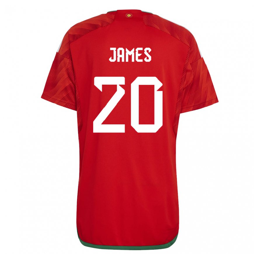 Kandiny Mujer Camiseta Gales Daniel James #20 Rojo 1ª Equipación 22-24 La Camisa Chile