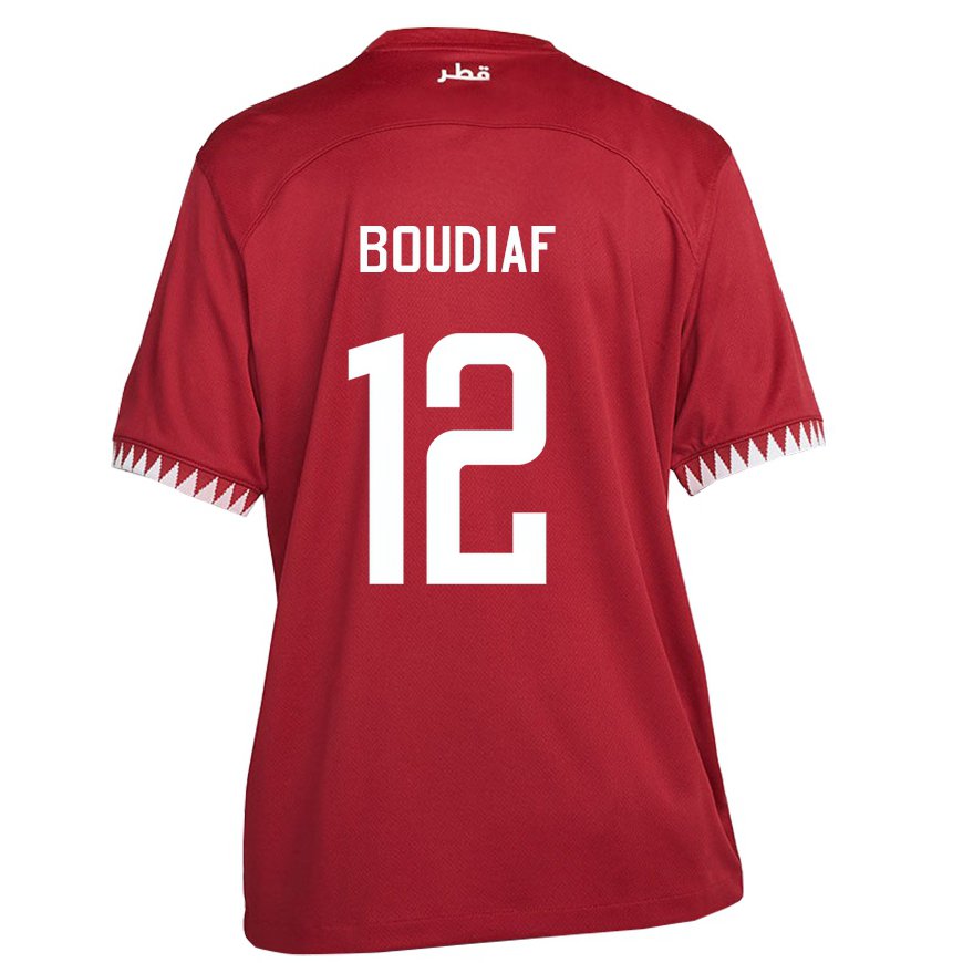 Kandiny Mujer Camiseta Catar Karim Boudiaf #12 Granate 1ª Equipación 22-24 La Camisa Chile