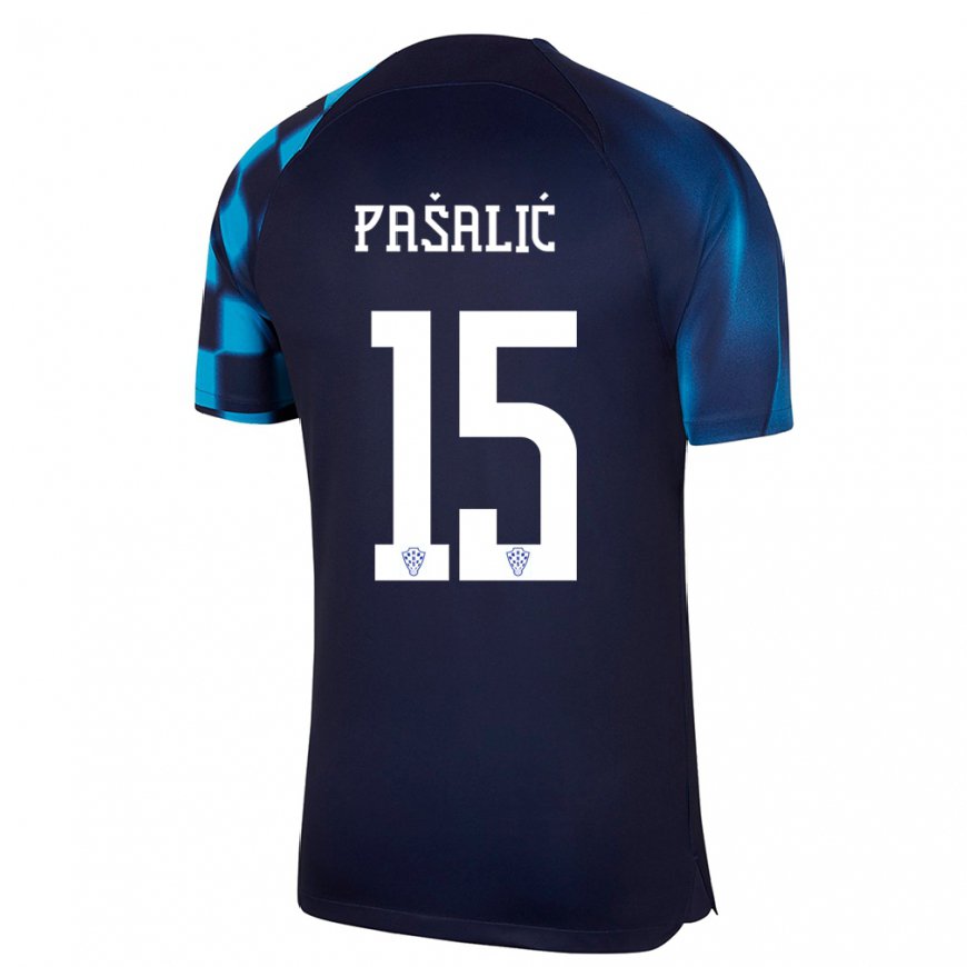 Kandiny Mujer Camiseta Croacia Mario Pasalic #15 Azul Oscuro 2ª Equipación 22-24 La Camisa Chile