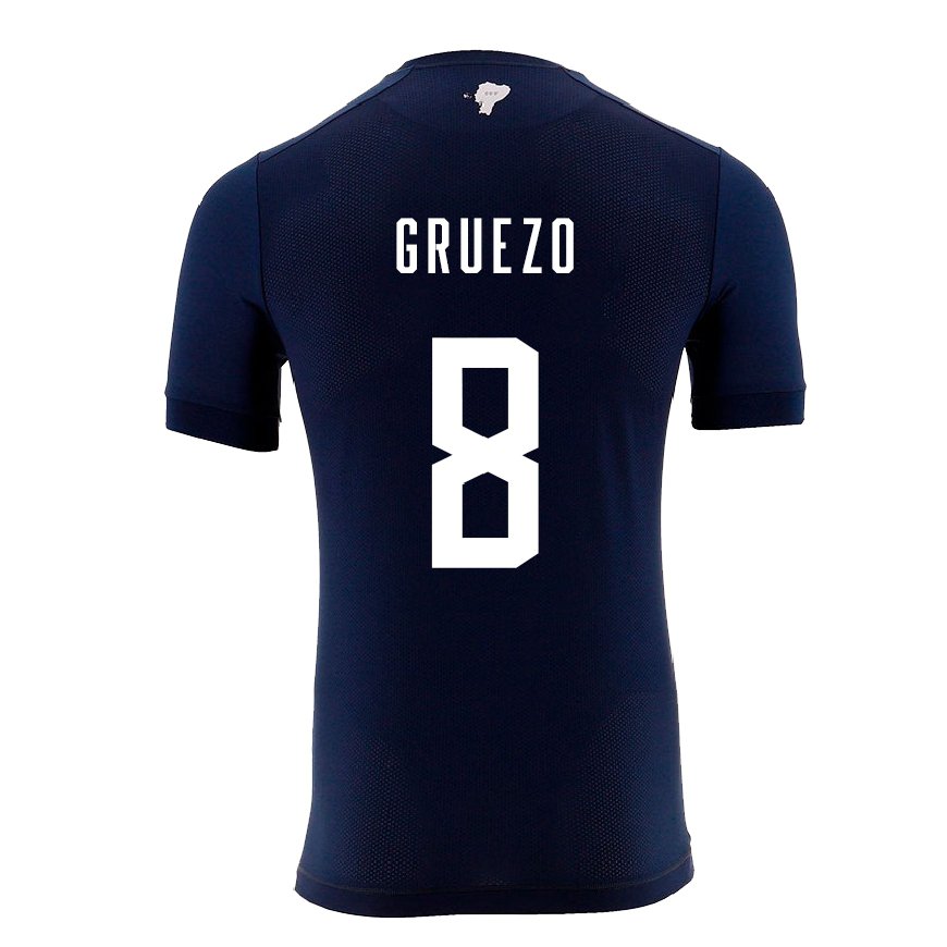 Kandiny Mujer Camiseta Ecuador Carlos Gruezo #8 Azul Marino 2ª Equipación 22-24 La Camisa Chile