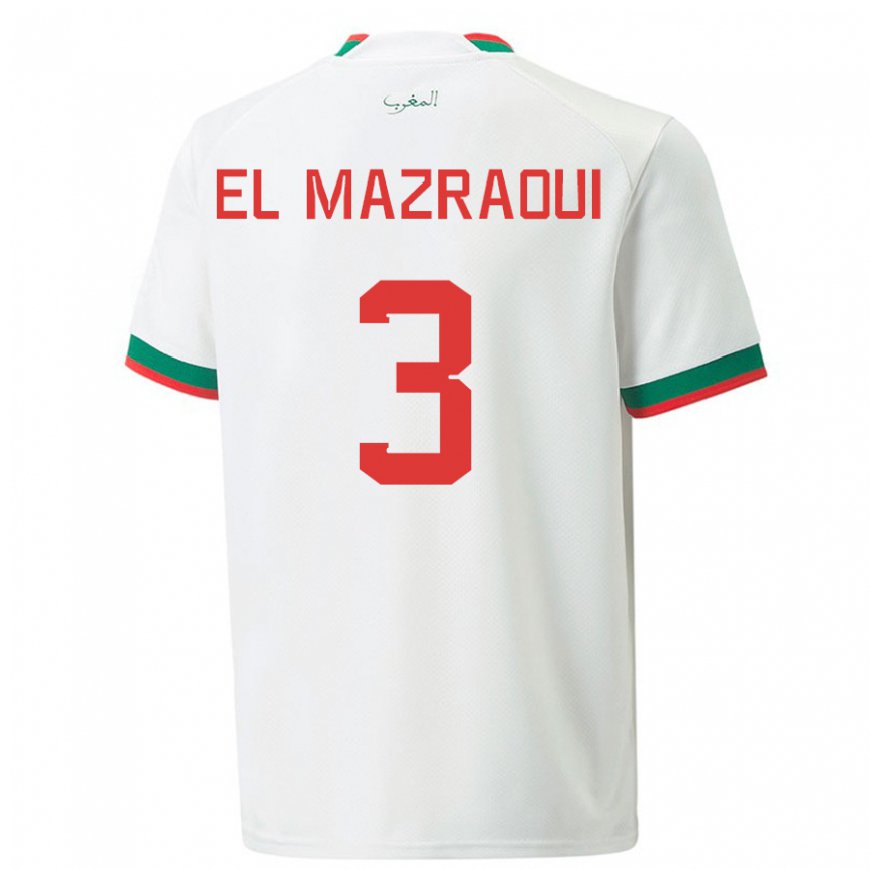 Kandiny Mujer Camiseta Marruecos Noussair El Mazraoui #3 Blanco 2ª Equipación 22-24 La Camisa Chile
