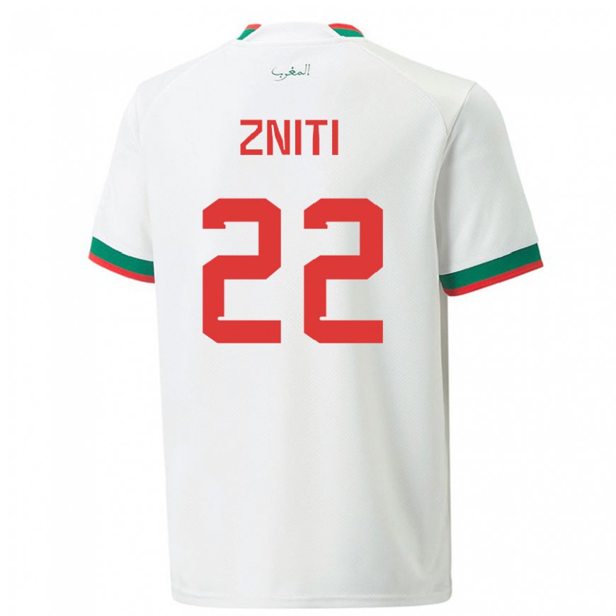 Kandiny Mujer Camiseta Marruecos Anas Zniti #22 Blanco 2ª Equipación 22-24 La Camisa Chile