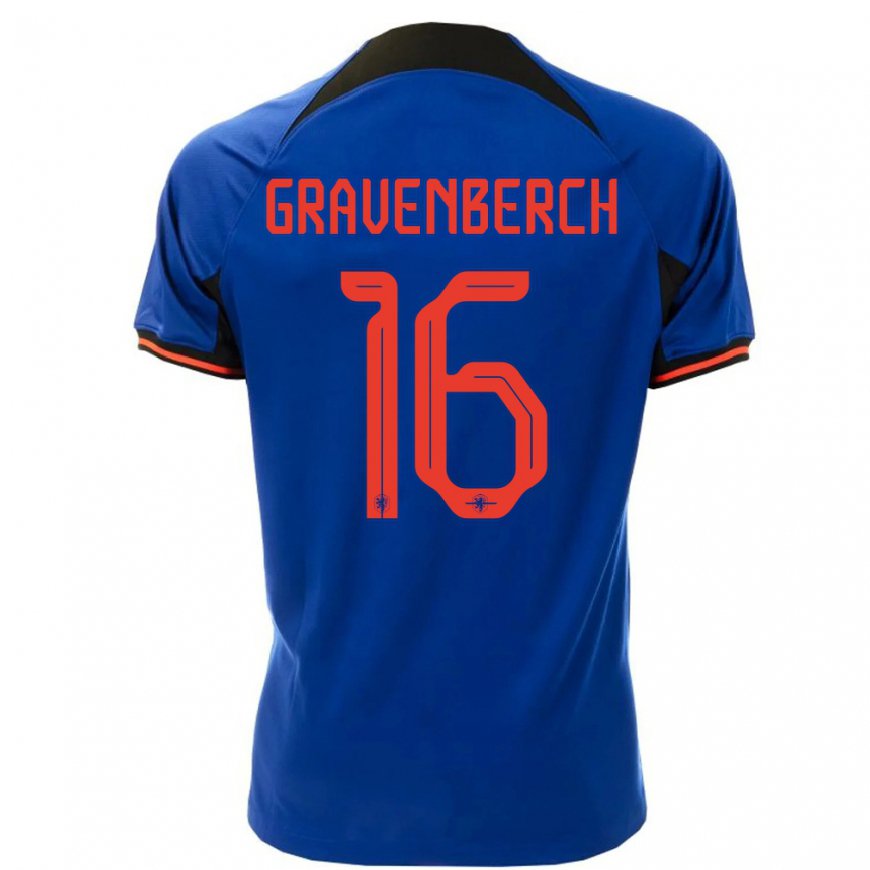 Kandiny Mujer Camiseta Países Bajos Ryan Gravenberch #16 Azul Real 2ª Equipación 22-24 La Camisa Chile