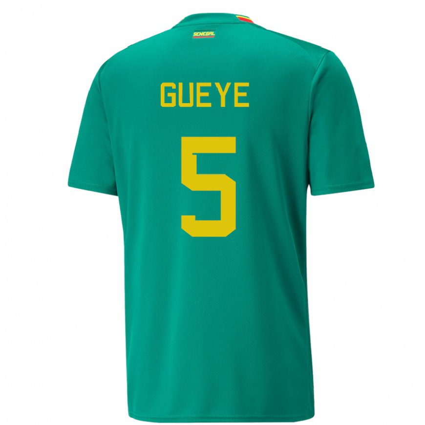 Kandiny Mujer Camiseta Senegal Idrissa Gueye #5 Verde 2ª Equipación 22-24 La Camisa Chile
