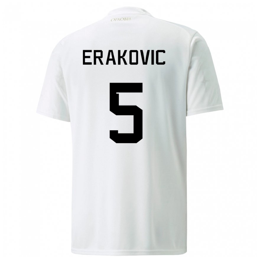 Kandiny Mujer Camiseta Serbia Strahinja Erakovic #5 Blanco 2ª Equipación 22-24 La Camisa Chile