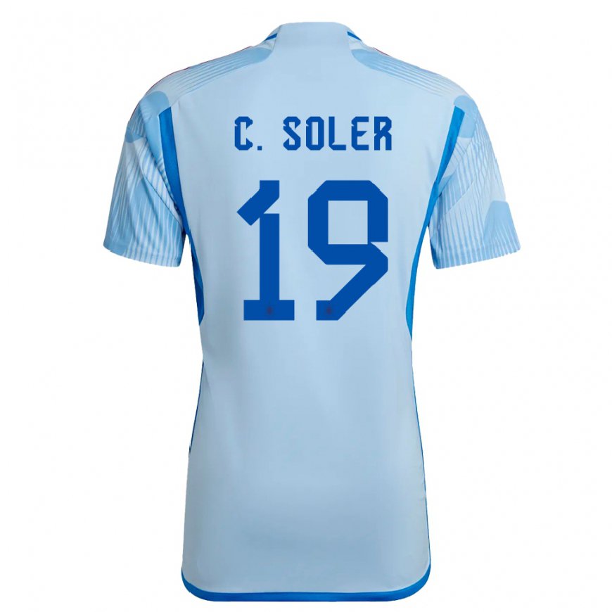 Kandiny Mujer Camiseta España Carlos Soler #19 Cielo Azul 2ª Equipación 22-24 La Camisa Chile
