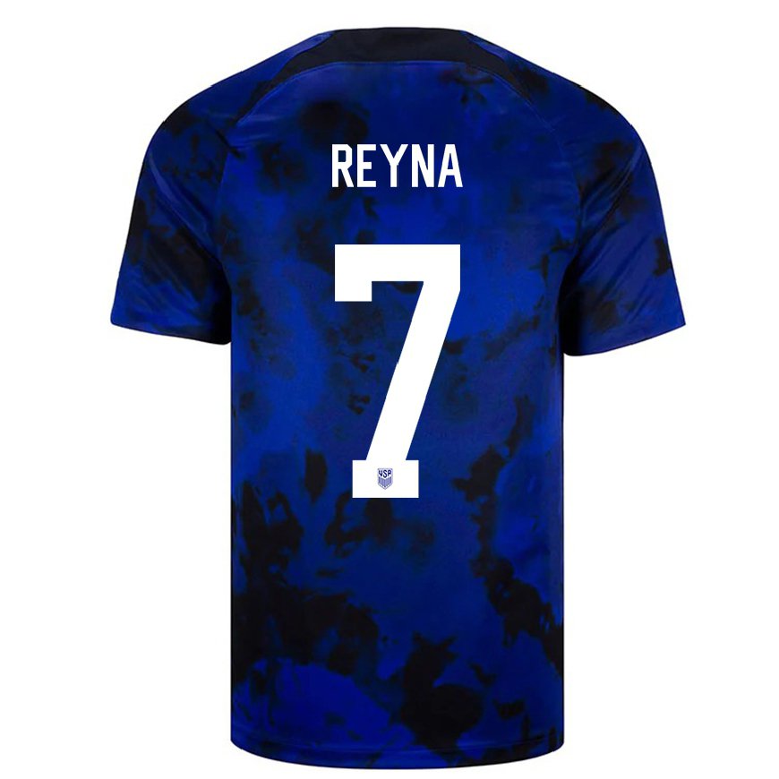 Kandiny Mujer Camiseta Estados Unidos Giovanni Reyna #7 Azul Real 2ª Equipación 22-24 La Camisa Chile