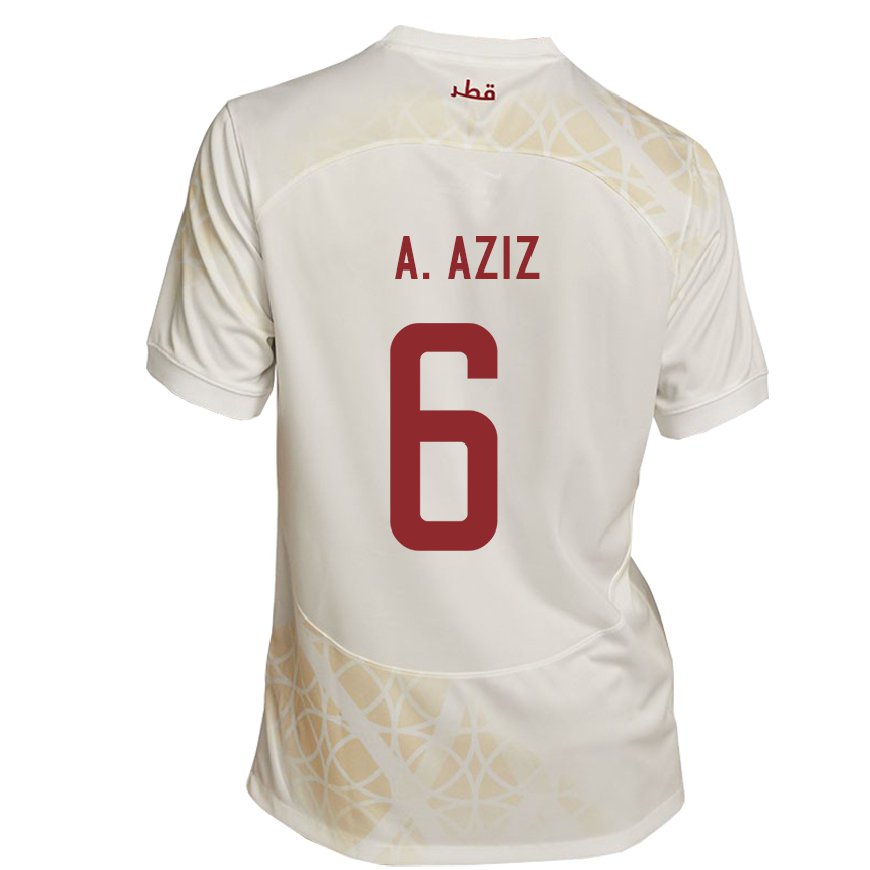 Kandiny Mujer Camiseta Catar Abdulaziz Hatem #6 Beis Dorado 2ª Equipación 22-24 La Camisa Chile