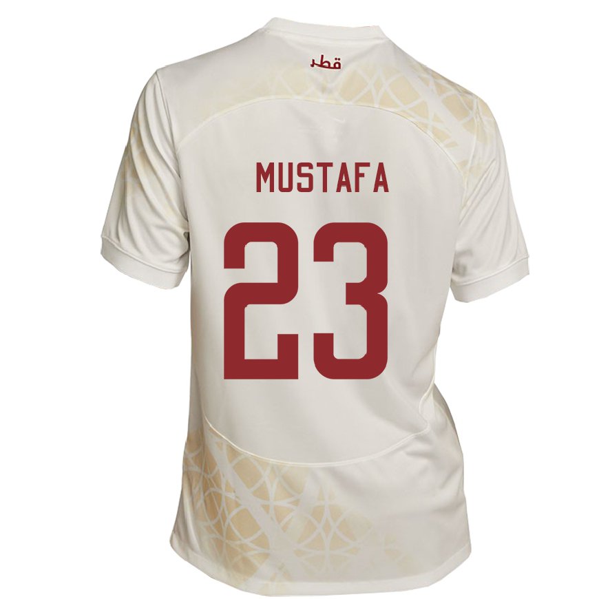 Kandiny Mujer Camiseta Catar Mustafa Mashaal #23 Beis Dorado 2ª Equipación 22-24 La Camisa Chile