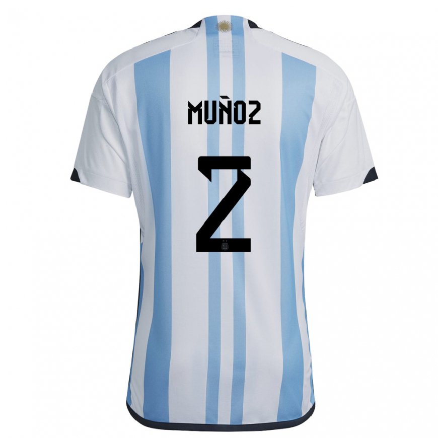 Kandiny Niño Camiseta Argentina Luana Munoz #2 Blanco Cielo Azul 1ª Equipación 22-24 La Camisa Chile