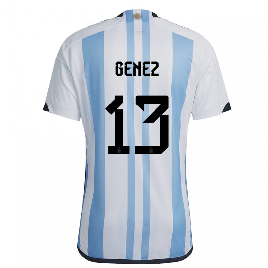Kandiny Niño Camiseta Argentina Nahuel Genez #13 Blanco Cielo Azul 1ª Equipación 22-24 La Camisa Chile