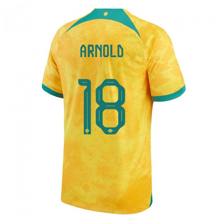 Kandiny Niño Camiseta Australia Mackenzie Arnold #18 Dorado 1ª Equipación 22-24 La Camisa Chile