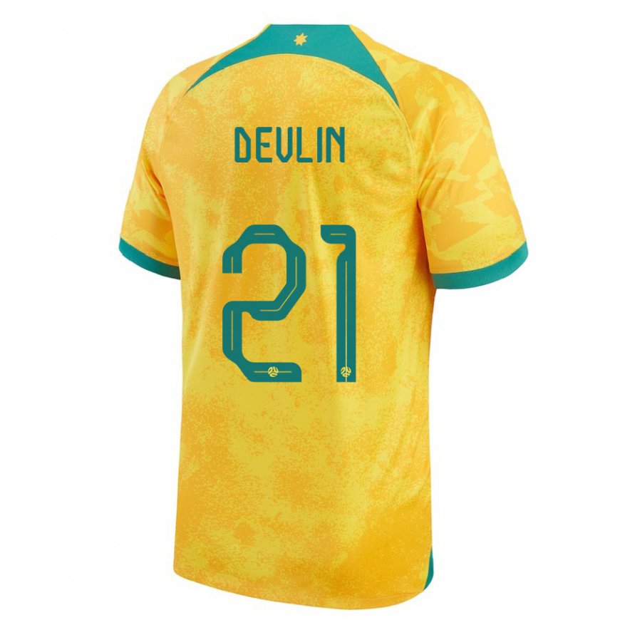 Kandiny Niño Camiseta Australia Cameron Devlin #21 Dorado 1ª Equipación 22-24 La Camisa Chile