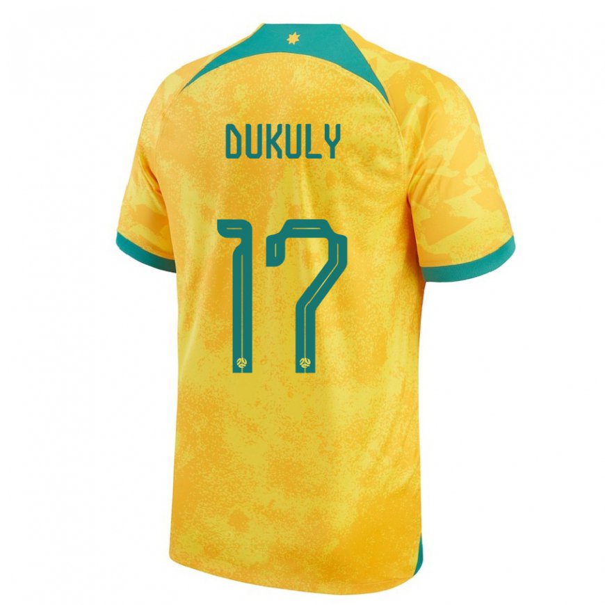 Kandiny Niño Camiseta Australia Yaya Dukuly #17 Dorado 1ª Equipación 22-24 La Camisa Chile