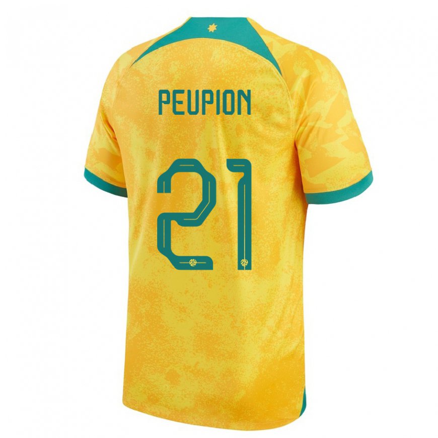 Kandiny Niño Camiseta Australia Cameron Peupion #21 Dorado 1ª Equipación 22-24 La Camisa Chile