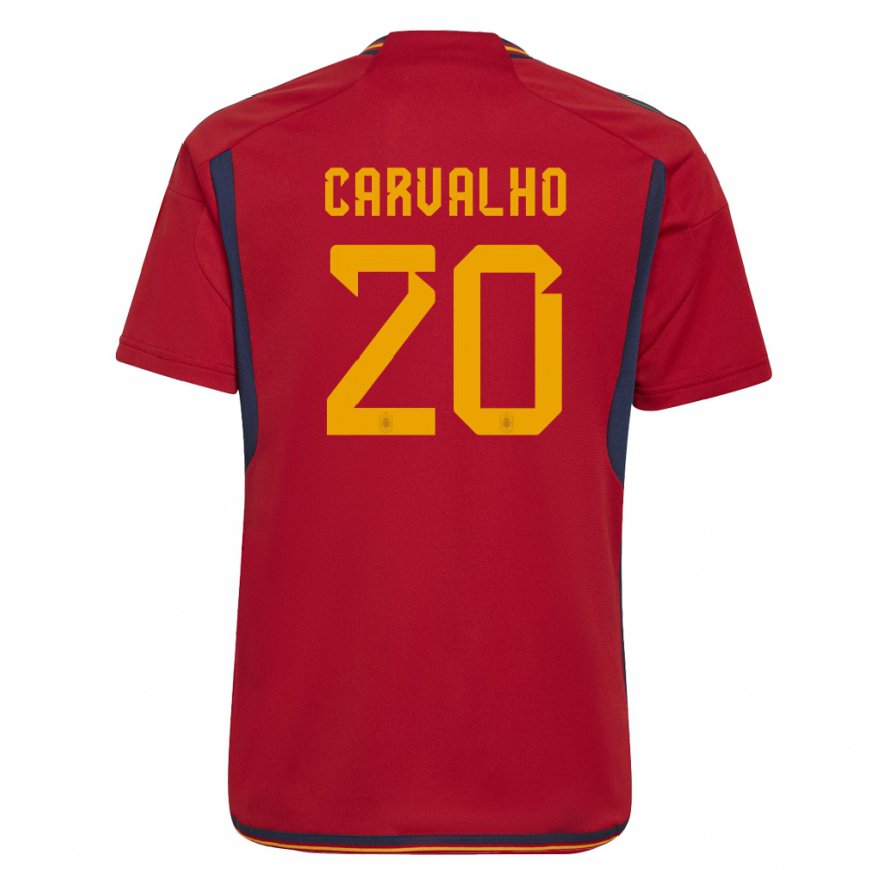 Kandiny Niño Camiseta España Miguel Carvalho #20 Rojo 1ª Equipación 22-24 La Camisa Chile