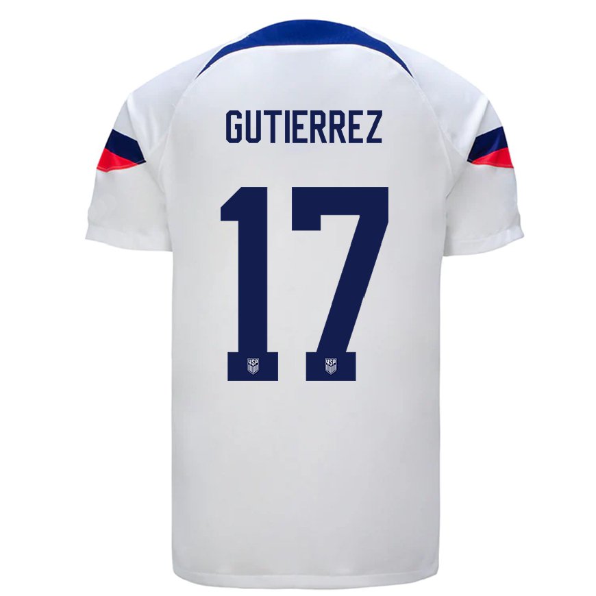 Kandiny Niño Camiseta Estados Unidos Brian Gutierrez #17 Blanco 1ª Equipación 22-24 La Camisa Chile