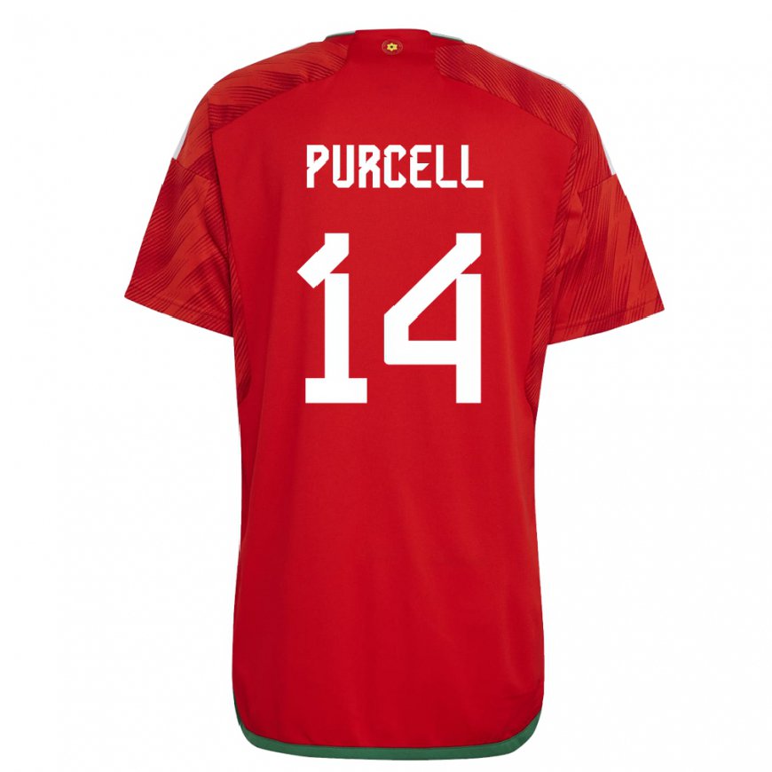 Kandiny Niño Camiseta Gales Benjamin Purcell #14 Rojo 1ª Equipación 22-24 La Camisa Chile