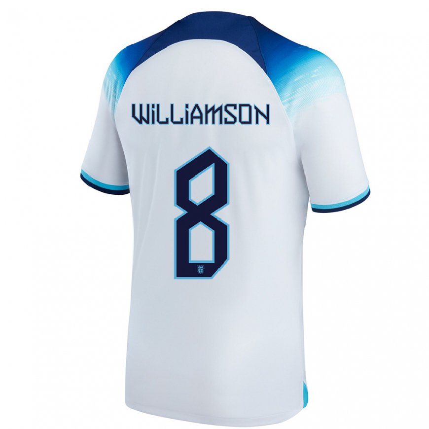 Kandiny Niño Camiseta Inglaterra Leah Williamson #8 Blanco Azul 1ª Equipación 22-24 La Camisa Chile