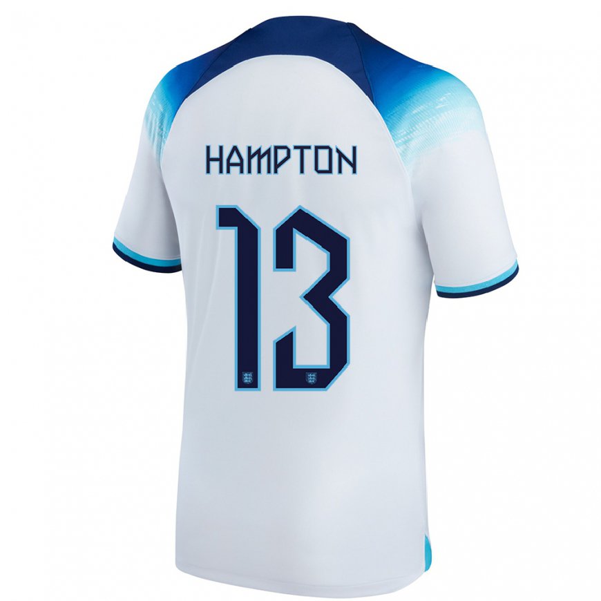 Kandiny Niño Camiseta Inglaterra Hannah Hampton #13 Blanco Azul 1ª Equipación 22-24 La Camisa Chile