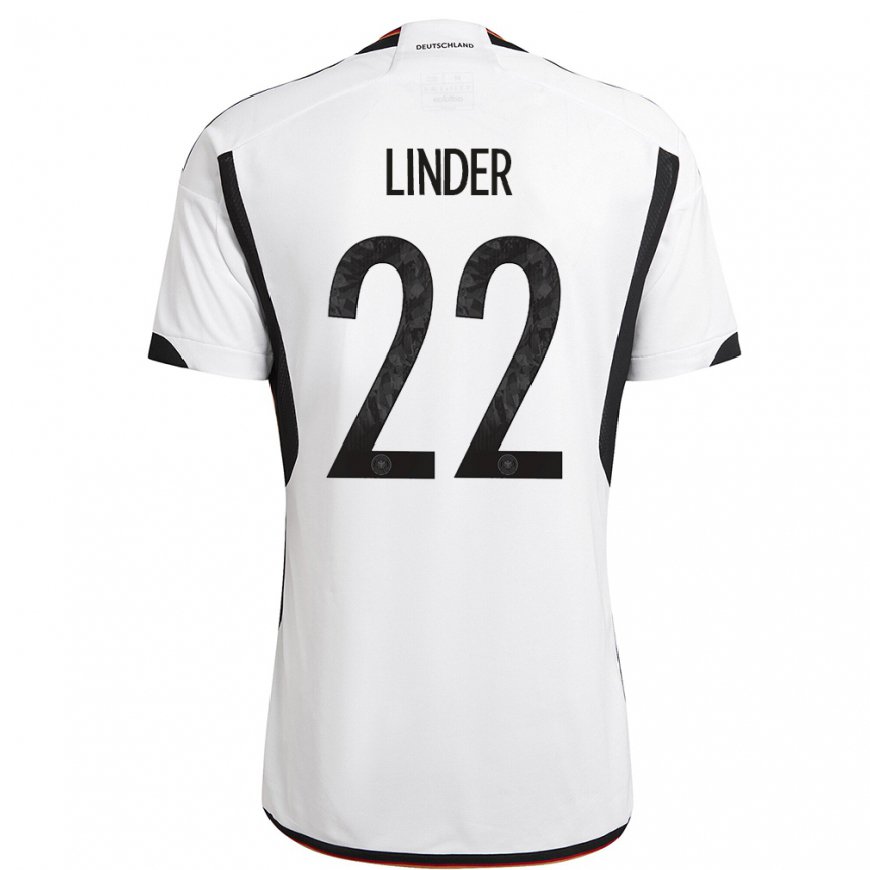 Kandiny Niño Camiseta Alemania Sarai Linder #22 Blanco Negro 1ª Equipación 22-24 La Camisa Chile